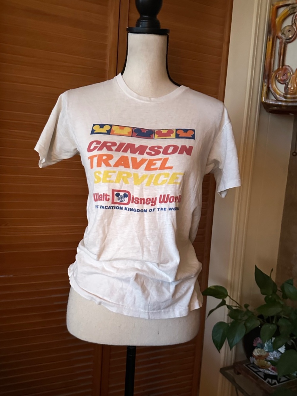 True VINTAGE T Shirt WALT DiSNEY WoRLD Travel Agency 2 Sided WORN THIN